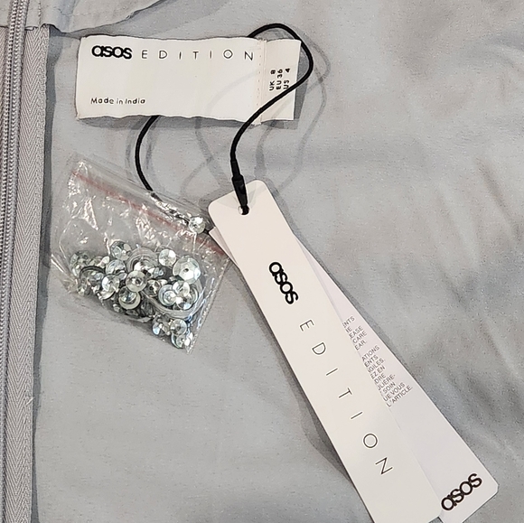 NWT ASOS Size 4 US Sequin Cami Mini Dress with Faux Feather Hem in Ice Blue - Picture 12 of 15